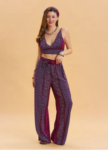 Purple Summer Harem Trousers with Elastic Waist Belt Detail 4570